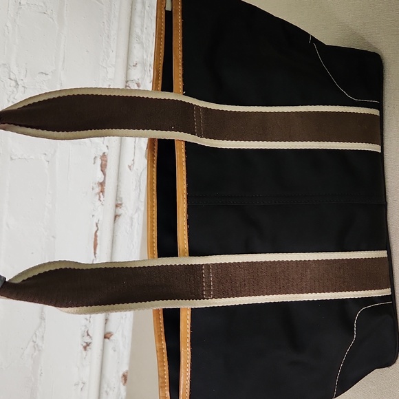 Vintage Coach Hampton Bag Dark Navy Shoulder Tote Bag Navy/ Tan Y2K - Picture 6 of 9